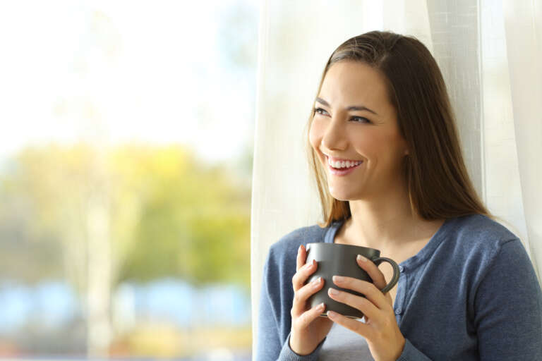happy woman with coffee